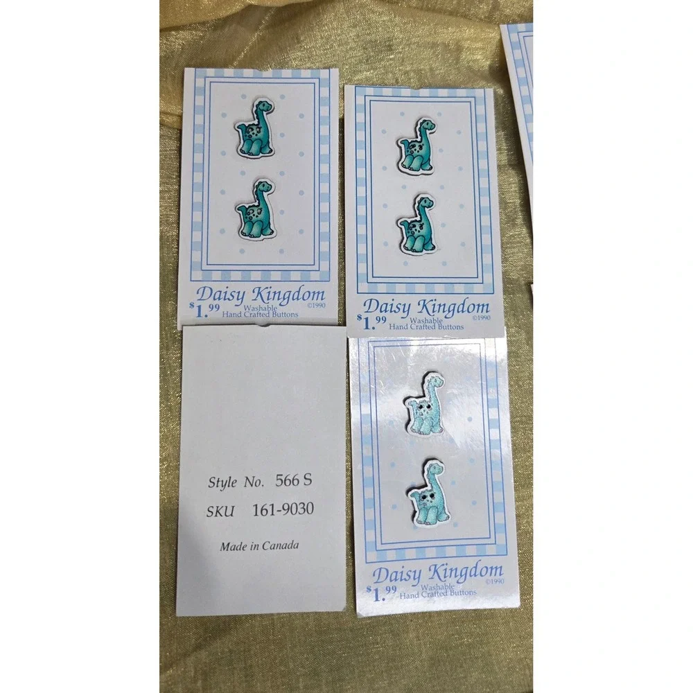 Vintage 1990 Daisy Kingdom Dinosaur Buttons Teal Blue Brontosaurus 566 L 566 S